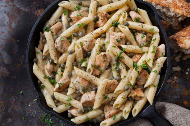 Grilled Chicken Piccata with Penne Pasta and Fresh Artisan Bread